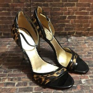 ❤️ Guess Pleated Satin Leopard High Heel Sandals Size 6.5 EUC